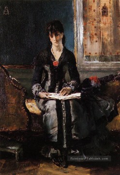 Portrait d’une jeune femme dame Peintre belge Alfred Stevens Peinture à l'huile